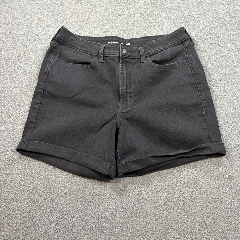 Old Navy Jean Shorts Womens 12 Black High Rise Wow Cuffed Denim Stretch